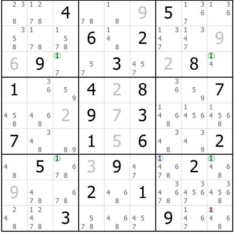 Position des candidats pour la solution de la Gr 66 page 69 du magazine de sudoku Suprême n° 023