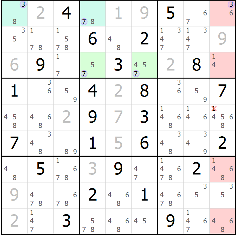 Position des candidats pour la solution de la Gr 66 page 69 du magazine de sudoku Suprême n° 023