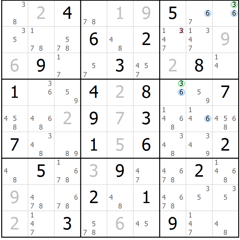 Position des candidats pour la solution de la Gr 66 page 69 du magazine de sudoku Suprême n° 023