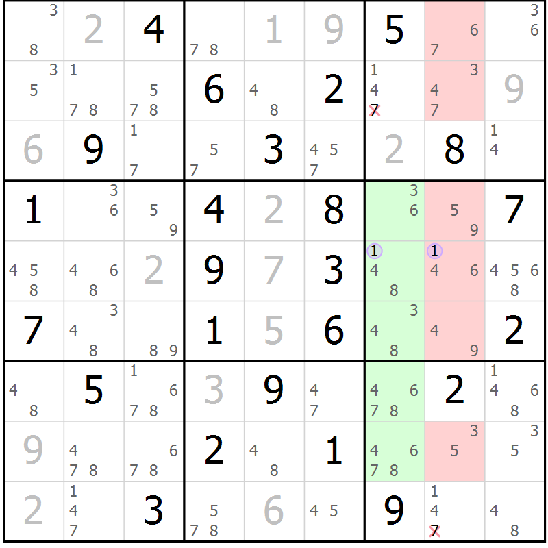 Position des candidats pour la solution de la Gr 66 page 69 du magazine de sudoku Suprême n° 023