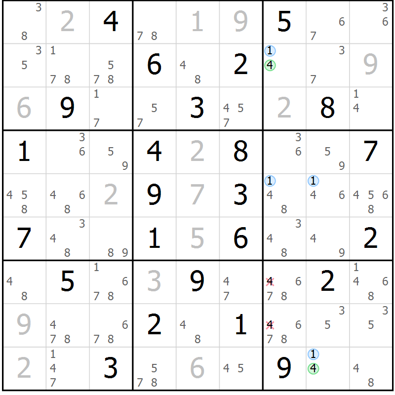 Position des candidats pour la solution de la Gr 66 page 69 du magazine de sudoku Suprême n° 023
