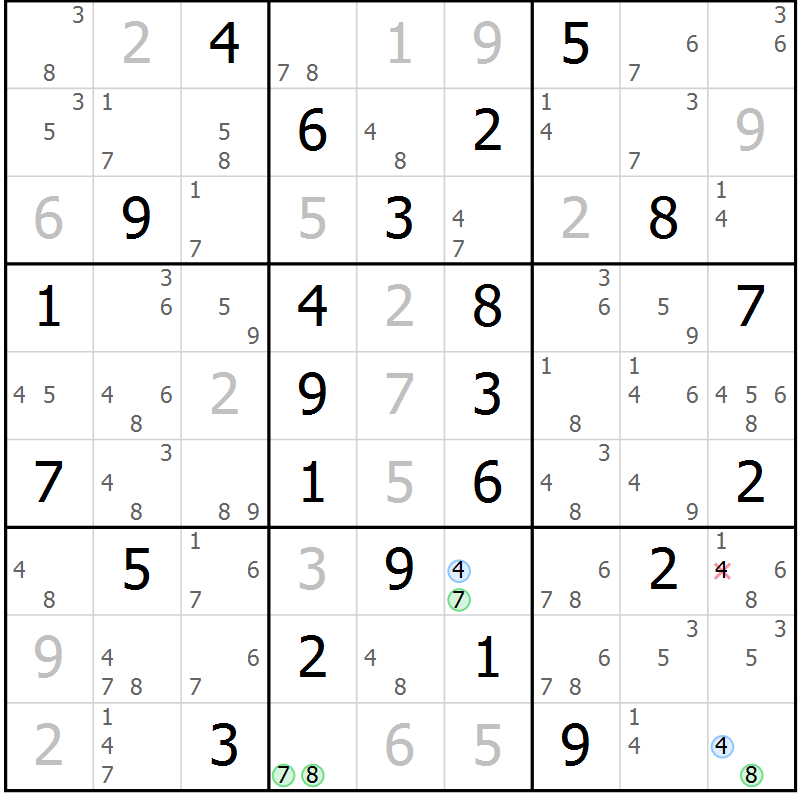 Position des candidats pour la solution de la Gr 66 page 69 du magazine de sudoku Suprême n° 023