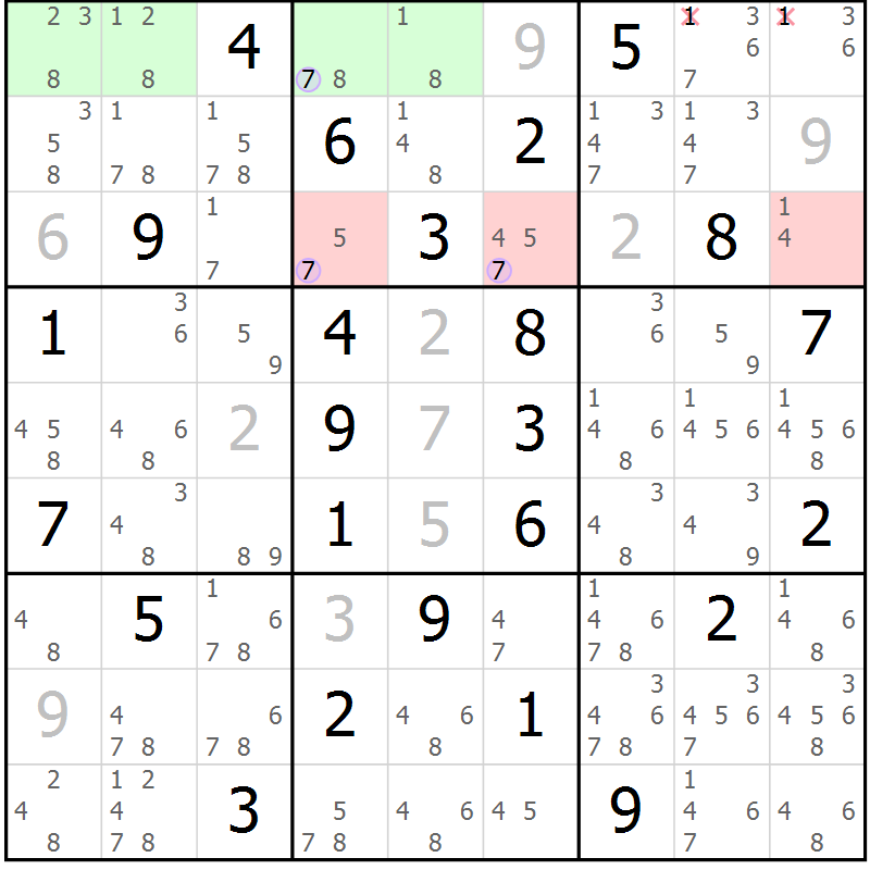 Position des candidats pour la solution de la Gr 66 page 69 du magazine de sudoku Suprême n° 023