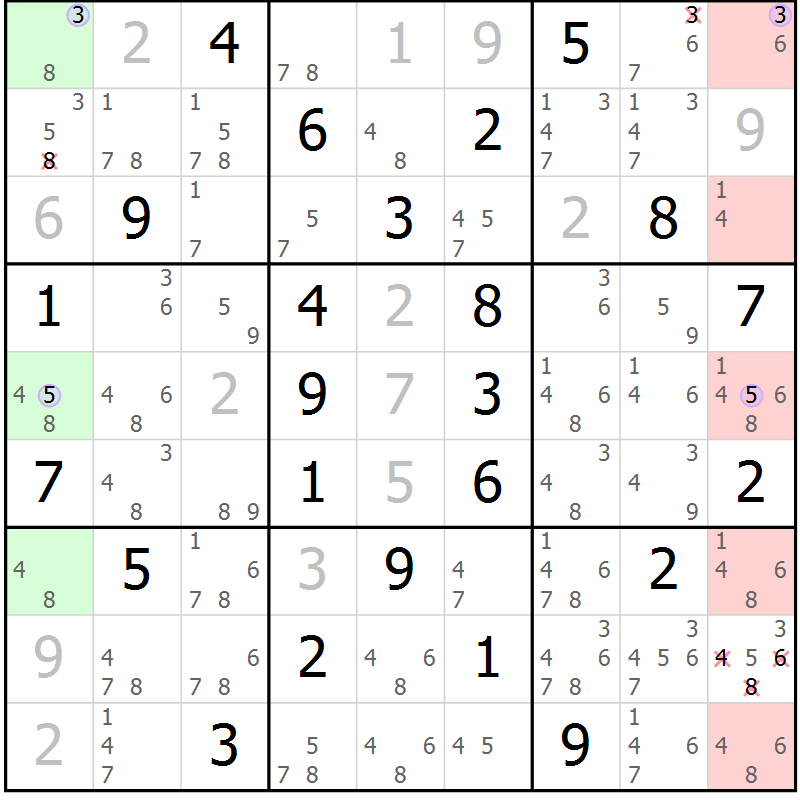 Position des candidats pour la solution de la Gr 66 page 69 du magazine de sudoku Suprême n° 023