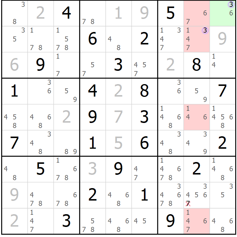 Position des candidats pour la solution de la Gr 66 page 69 du magazine de sudoku Suprême n° 023