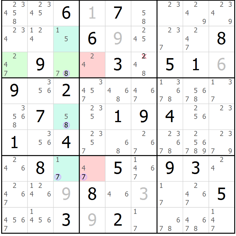Position des candidats pour la solution de la Gr 67 page 70 du magazine de sudoku Suprême n° 023