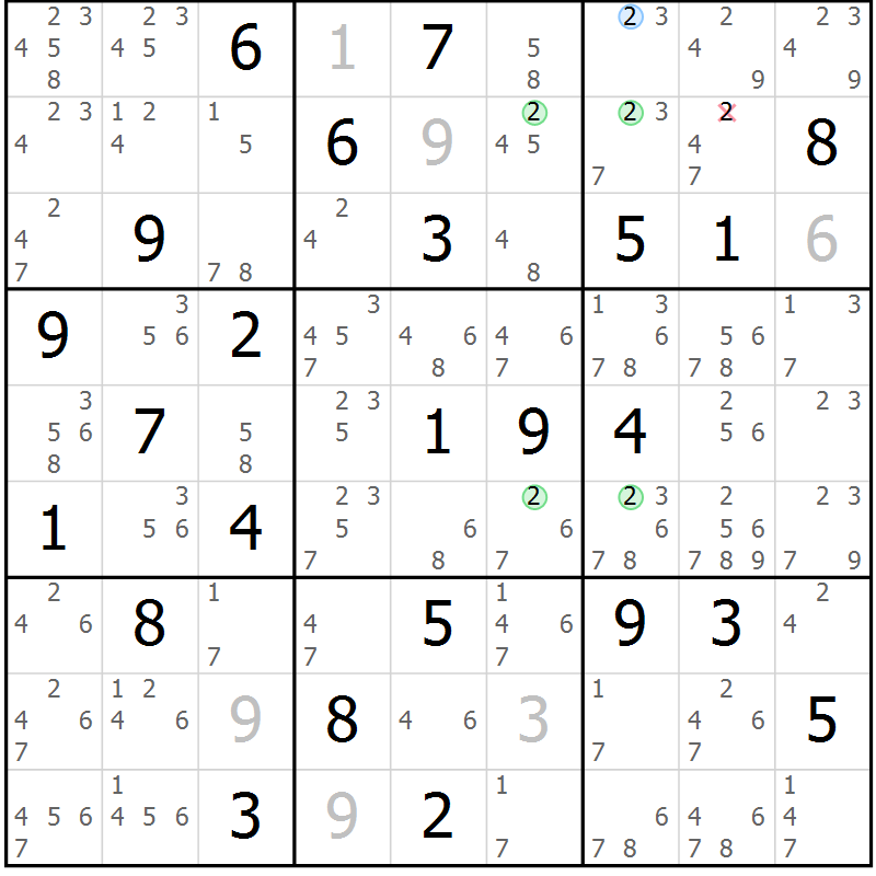 Position des candidats pour la solution de la Gr 67 page 70 du magazine de sudoku Suprême n° 023