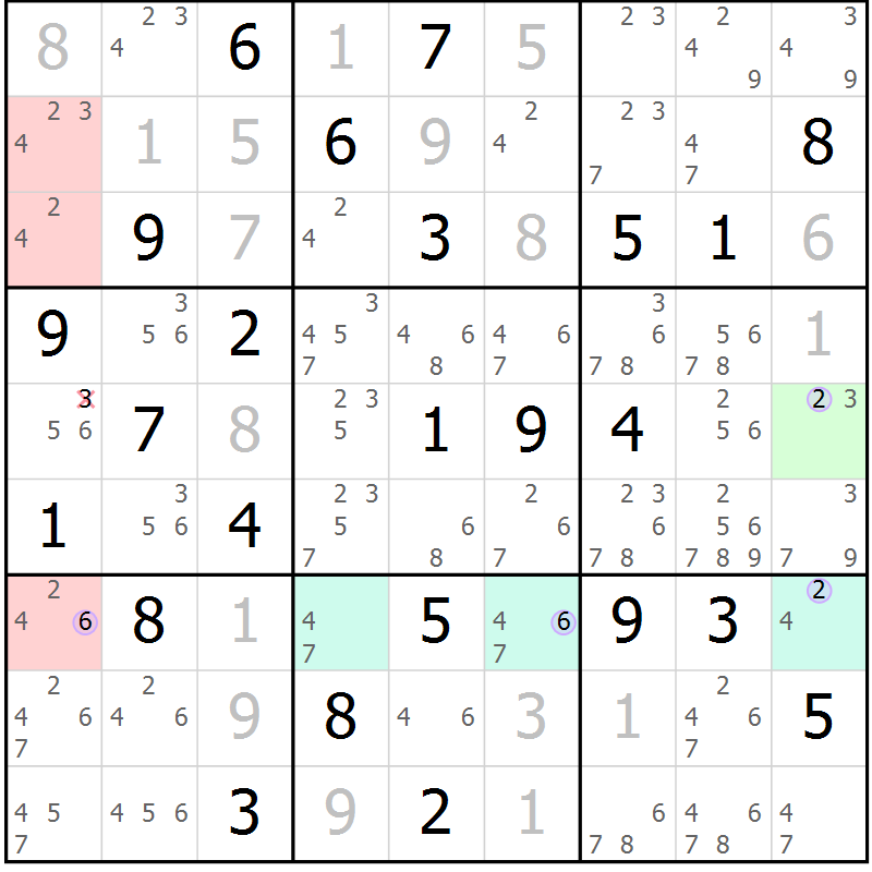Position des candidats pour la solution de la Gr 67 page 70 du magazine de sudoku Suprême n° 023