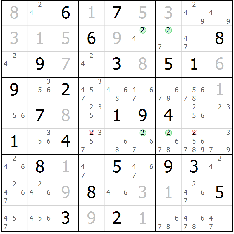 Position des candidats pour la solution de la Gr 67 page 70 du magazine de sudoku Suprême n° 023