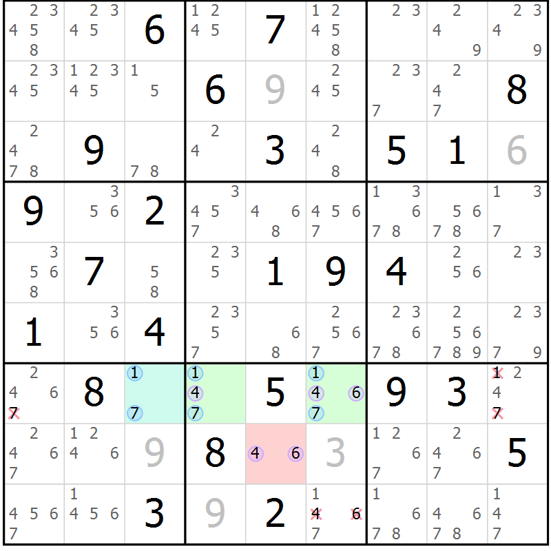 Position des candidats pour la solution de la Gr 67 page 70 du magazine de sudoku Suprême n° 023