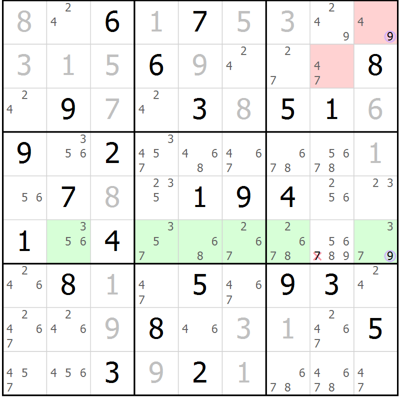 Position des candidats pour la solution de la Gr 67 page 70 du magazine de sudoku Suprême n° 023