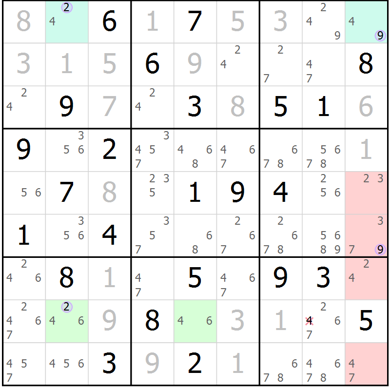 Position des candidats pour la solution de la Gr 67 page 70 du magazine de sudoku Suprême n° 023