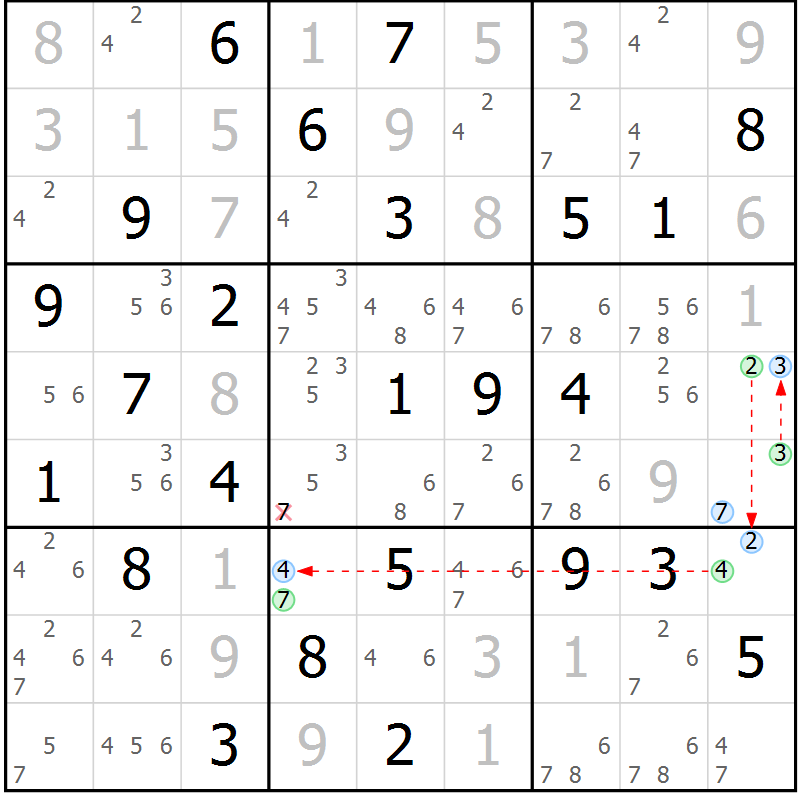 Position des candidats pour la solution de la Gr 67 page 70 du magazine de sudoku Suprême n° 023