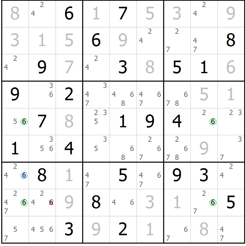 Position des candidats pour la solution de la Gr 67 page 70 du magazine de sudoku Suprême n° 023