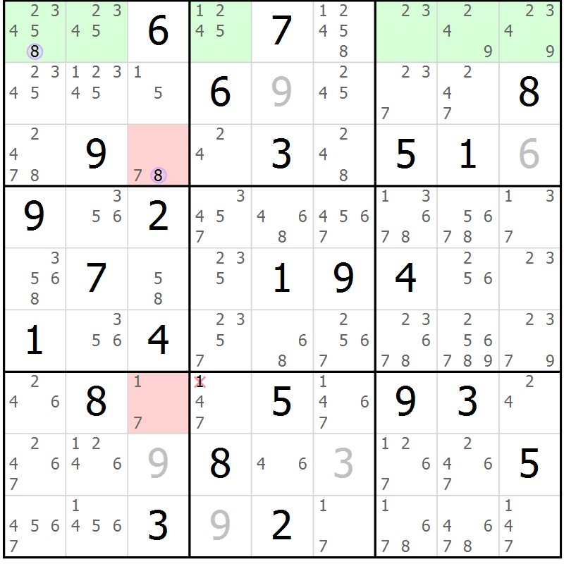 Position des candidats pour la solution de la Gr 67 page 70 du magazine de sudoku Suprême n° 023