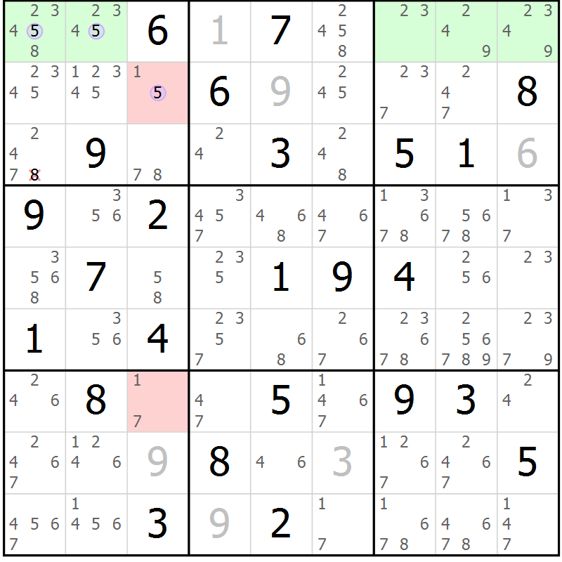 Position des candidats pour la solution de la Gr 67 page 70 du magazine de sudoku Suprême n° 023