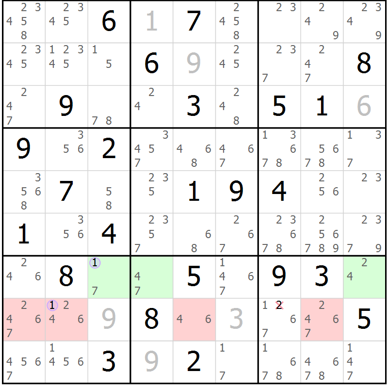 Position des candidats pour la solution de la Gr 67 page 70 du magazine de sudoku Suprême n° 023