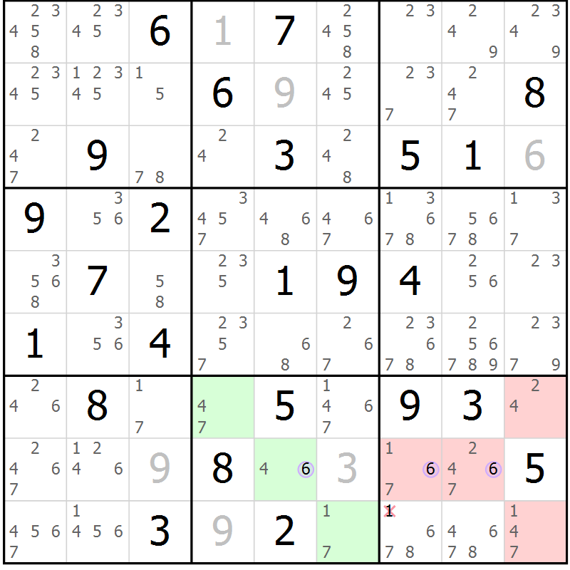 Position des candidats pour la solution de la Gr 67 page 70 du magazine de sudoku Suprême n° 023