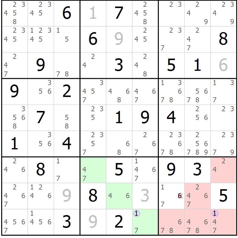 Position des candidats pour la solution de la Gr 67 page 70 du magazine de sudoku Suprême n° 023