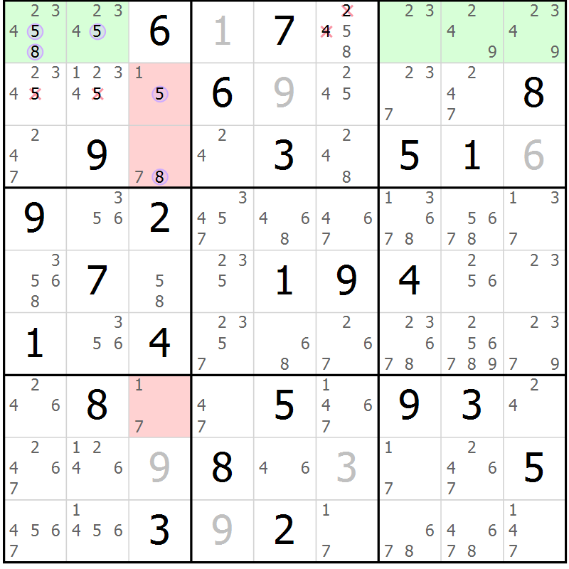 Position des candidats pour la solution de la Gr 67 page 70 du magazine de sudoku Suprême n° 023