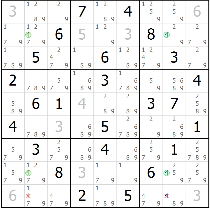 Position des candidats pour la solution de la Gr 68 page 71 du magazine de sudoku Suprême n° 023