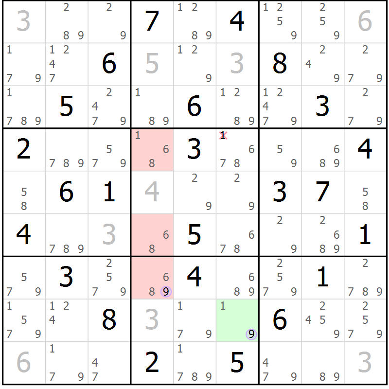 Position des candidats pour la solution de la Gr 68 page 71 du magazine de sudoku Suprême n° 023