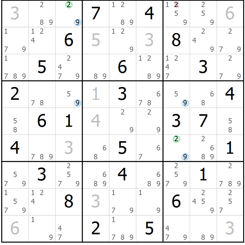 Position des candidats pour la solution de la Gr 68 page 71 du magazine de sudoku Suprême n° 023