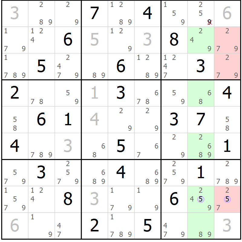 Position des candidats pour la solution de la Gr 68 page 71 du magazine de sudoku Suprême n° 023
