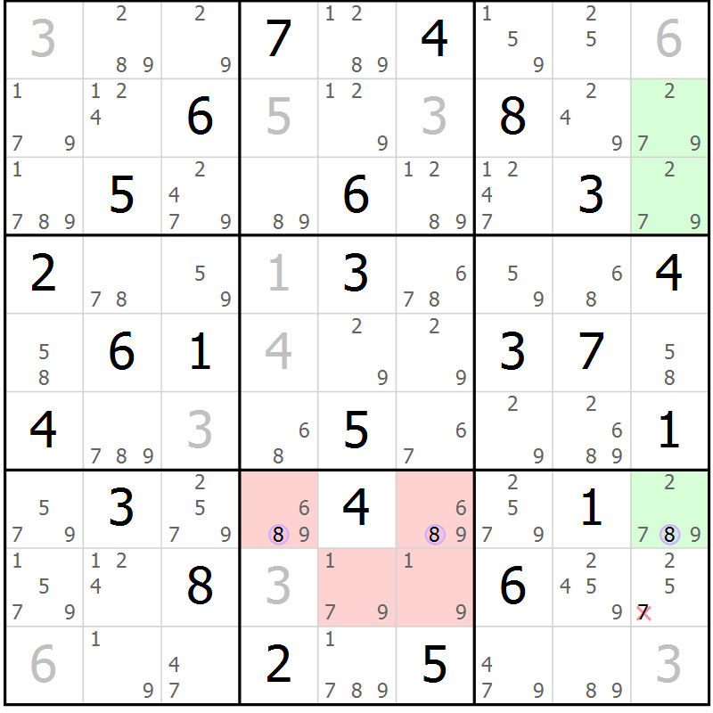 Position des candidats pour la solution de la Gr 68 page 71 du magazine de sudoku Suprême n° 023