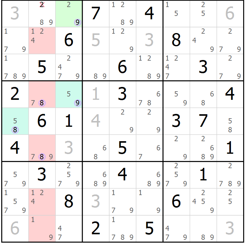 Position des candidats pour la solution de la Gr 68 page 71 du magazine de sudoku Suprême n° 023