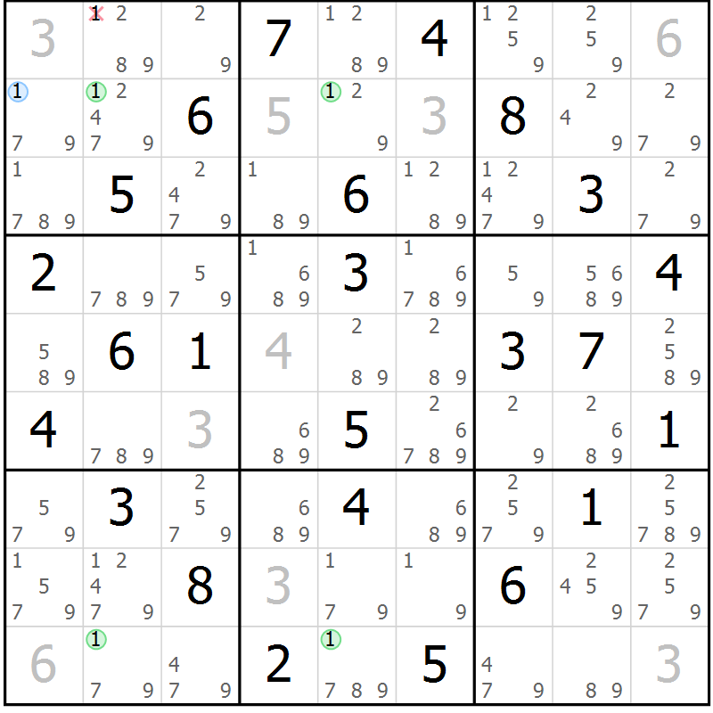 Position des candidats pour la solution de la Gr 68 page 71 du magazine de sudoku Suprême n° 023