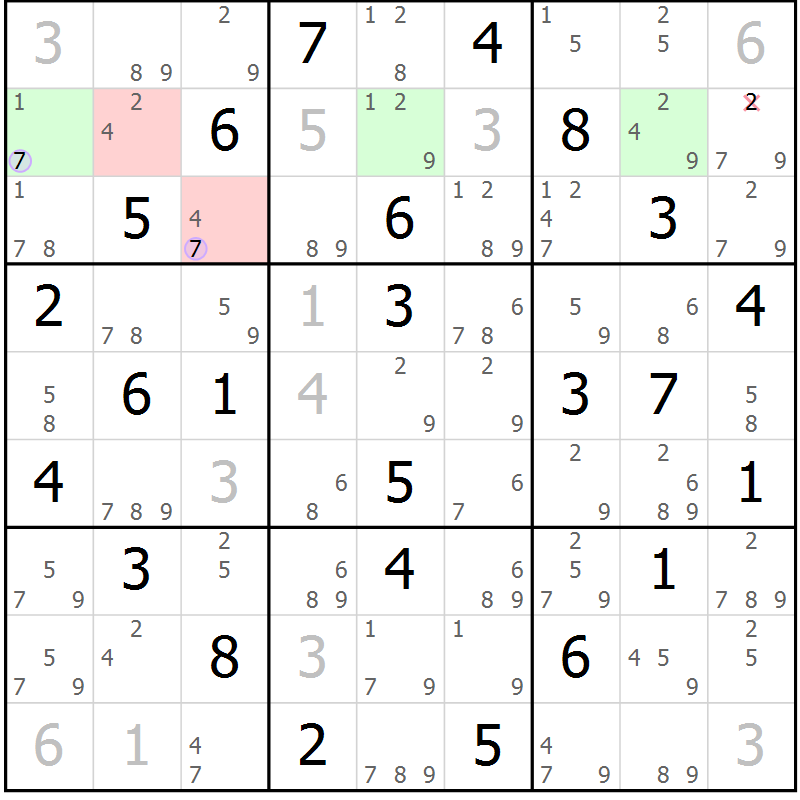 Position des candidats pour la solution de la Gr 68 page 71 du magazine de sudoku Suprême n° 023