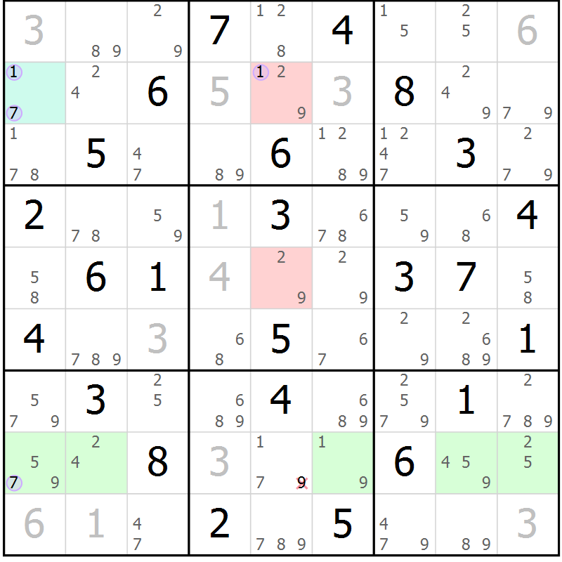 Position des candidats pour la solution de la Gr 68 page 71 du magazine de sudoku Suprême n° 023
