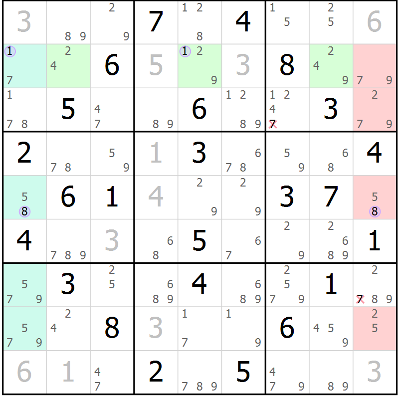 Position des candidats pour la solution de la Gr 68 page 71 du magazine de sudoku Suprême n° 023