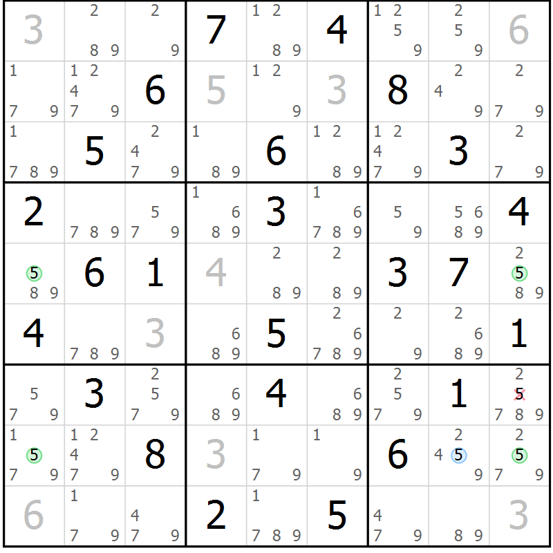 Position des candidats pour la solution de la Gr 68 page 71 du magazine de sudoku Suprême n° 023