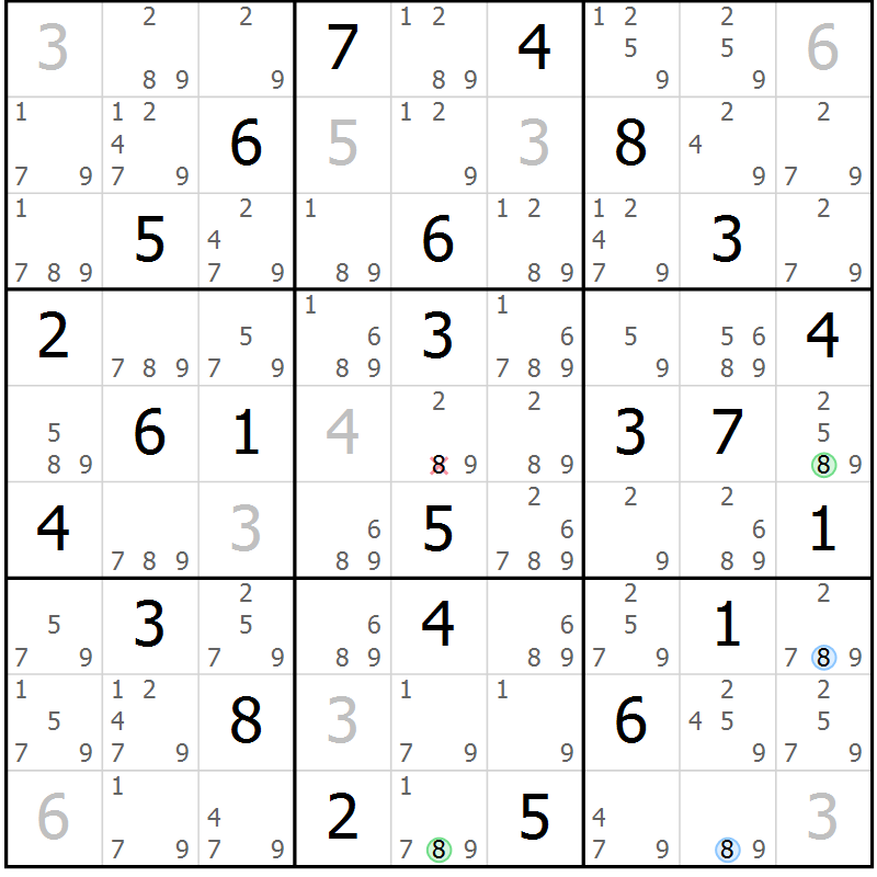 Position des candidats pour la solution de la Gr 68 page 71 du magazine de sudoku Suprême n° 023