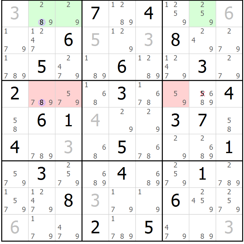 Position des candidats pour la solution de la Gr 68 page 71 du magazine de sudoku Suprême n° 023