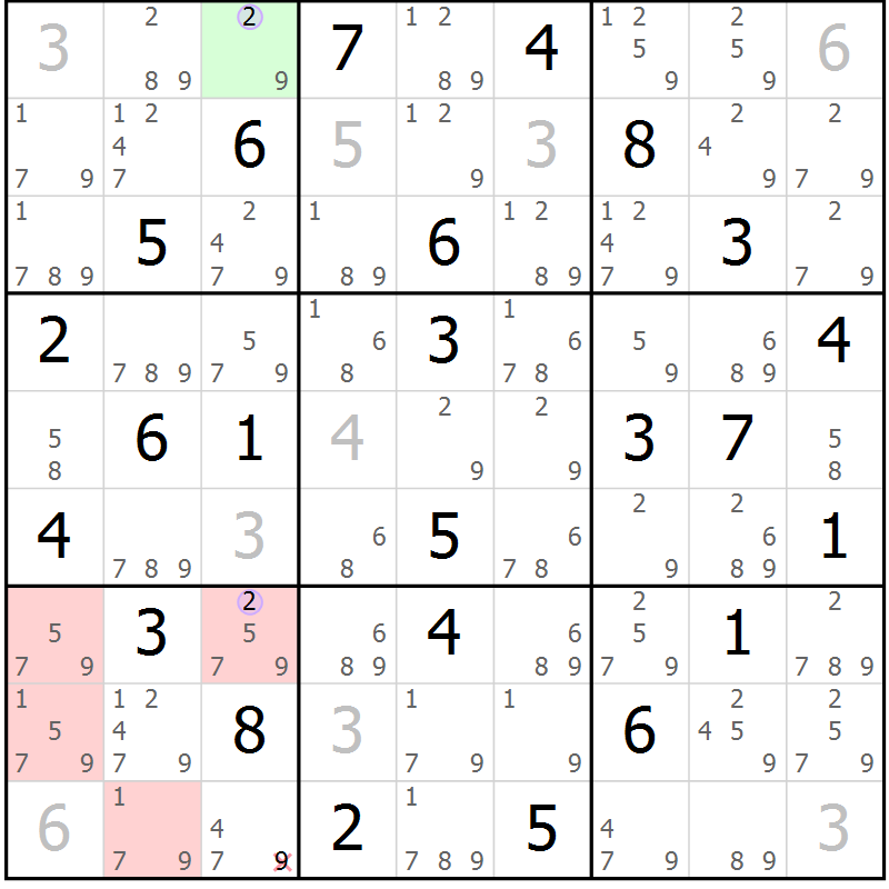 Position des candidats pour la solution de la Gr 68 page 71 du magazine de sudoku Suprême n° 023