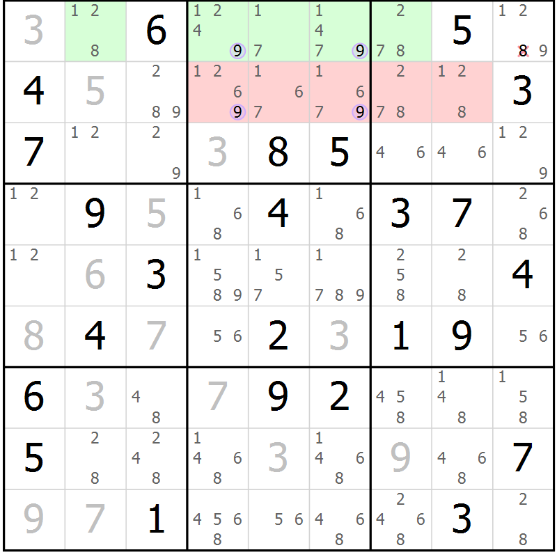 Position des candidats pour la solution de la Gr 69 page 72 du magazine de sudoku Suprême n° 023