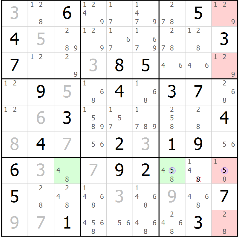 Position des candidats pour la solution de la Gr 69 page 72 du magazine de sudoku Suprême n° 023