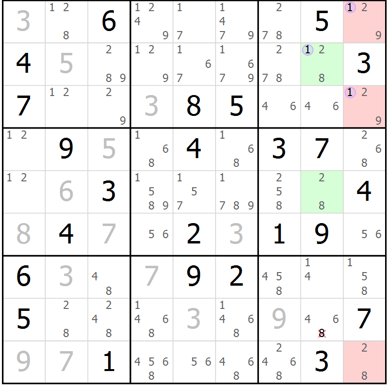 Position des candidats pour la solution de la Gr 69 page 72 du magazine de sudoku Suprême n° 023