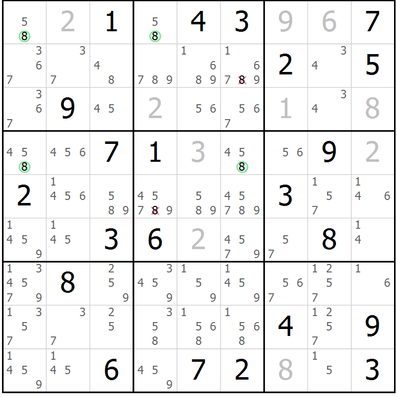 Position des candidats pour la solution de la Gr 7 page 10 du magazine de sudoku Suprême n° 023