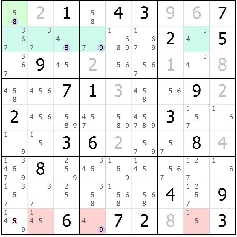 Position des candidats pour la solution de la Gr 7 page 10 du magazine de sudoku Suprême n° 023