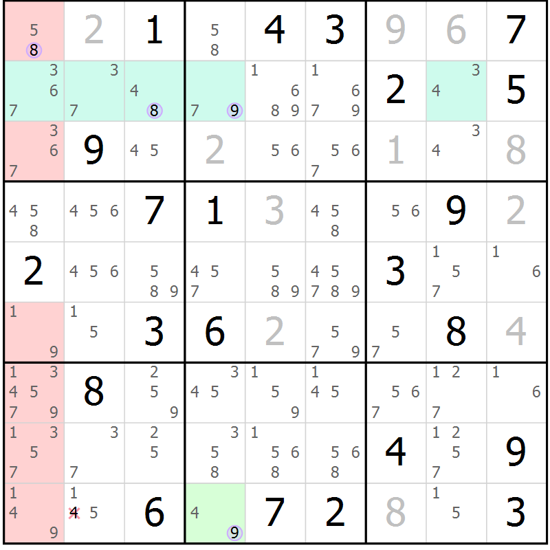 Position des candidats pour la solution de la Gr 7 page 10 du magazine de sudoku Suprême n° 023