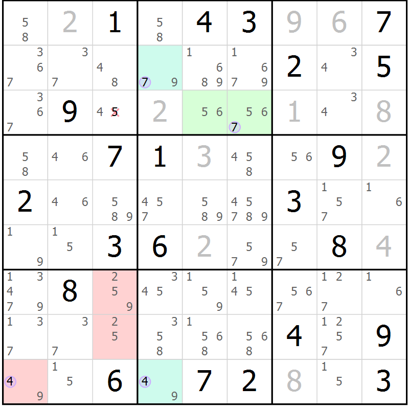 Position des candidats pour la solution de la Gr 7 page 10 du magazine de sudoku Suprême n° 023
