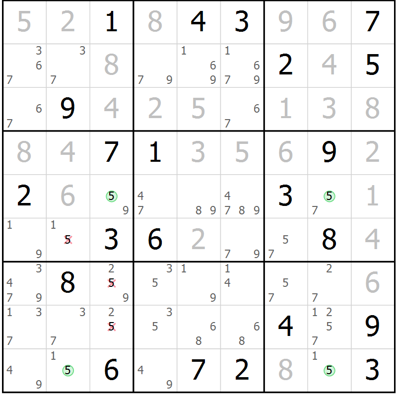 Position des candidats pour la solution de la Gr 7 page 10 du magazine de sudoku Suprême n° 023