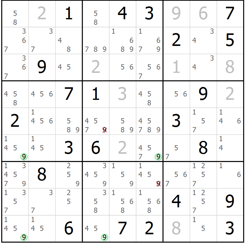 Position des candidats pour la solution de la Gr 7 page 10 du magazine de sudoku Suprême n° 023