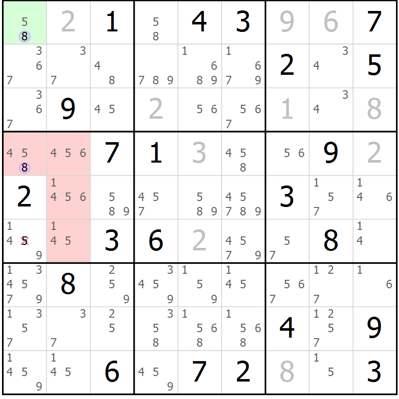 Position des candidats pour la solution de la Gr 7 page 10 du magazine de sudoku Suprême n° 023