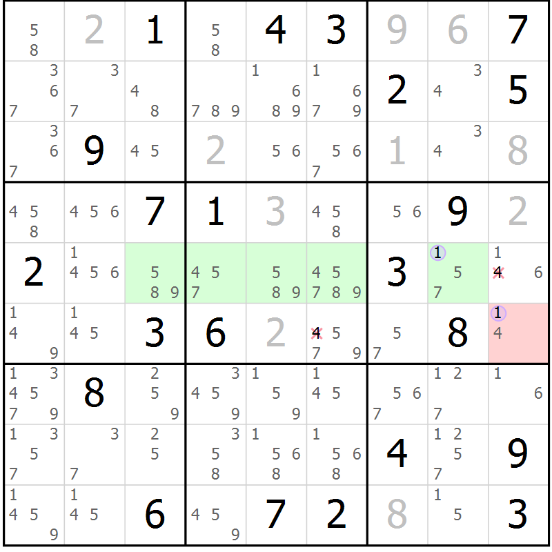 Position des candidats pour la solution de la Gr 7 page 10 du magazine de sudoku Suprême n° 023