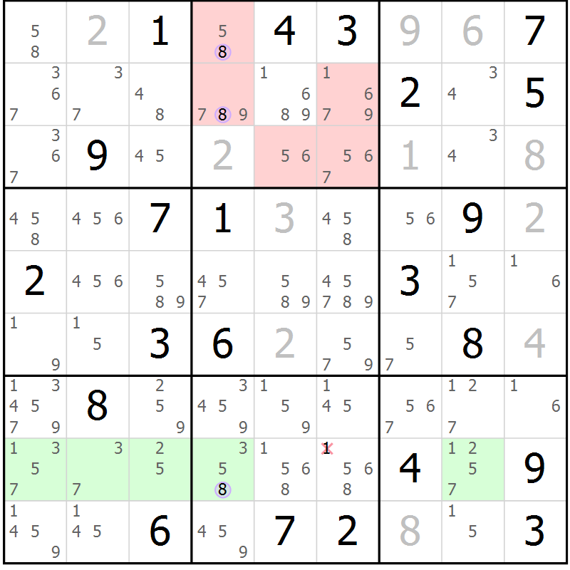 Position des candidats pour la solution de la Gr 7 page 10 du magazine de sudoku Suprême n° 023